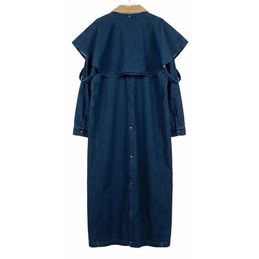 VTG Pro Only By Tex Tan Duster Coat Men L Blue Denim Detachable Cape Snap Cowboy
